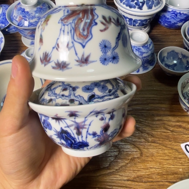 星**笑景德镇陶瓷青花盖碗