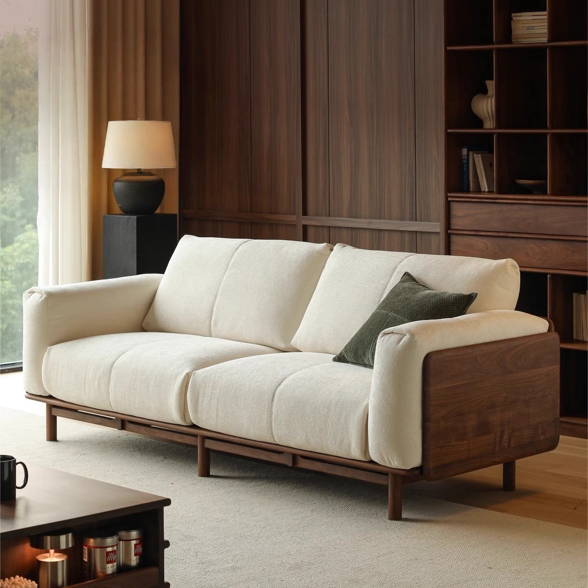 北美黑胡桃木实木沙发原木直排复古客厅小户型家用真皮沙发四人位