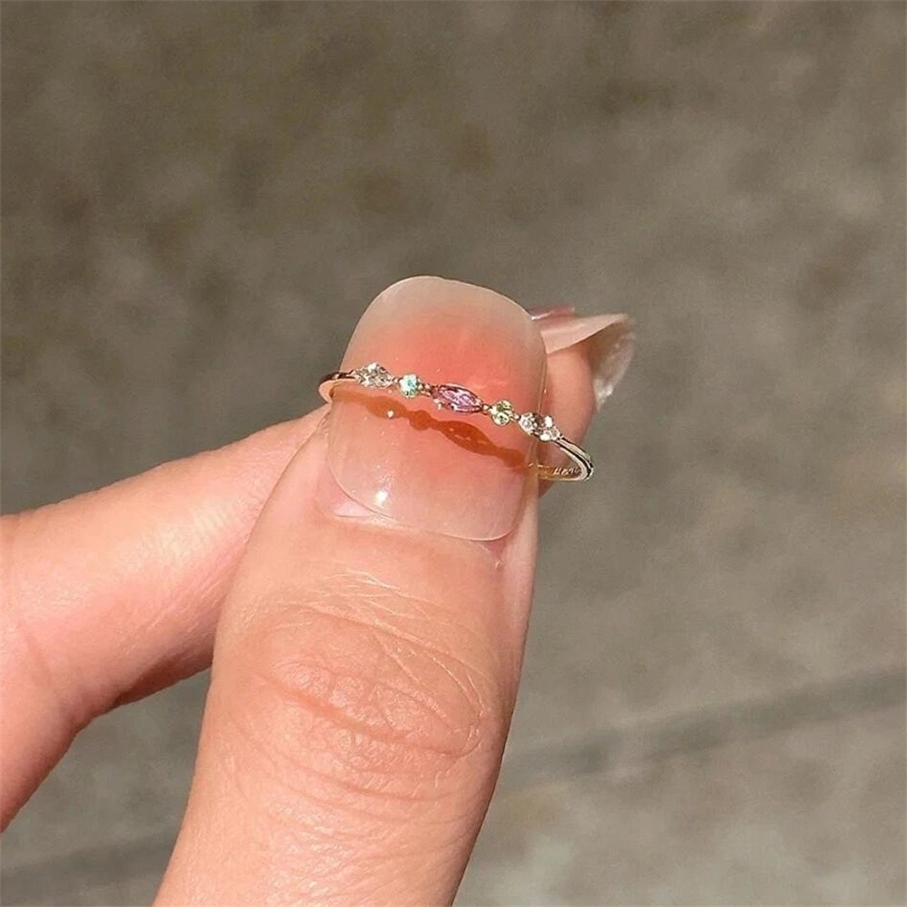 铜合金戒指 小彩钻锆石素圈戒指小众设计感时尚百搭甜美精致指环