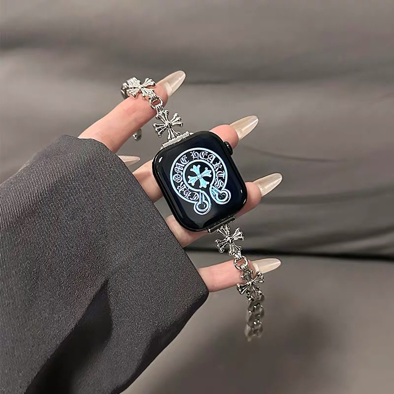 适用苹果手表表带iWatchs11代金属女款GT6十字架链式透气男女高级