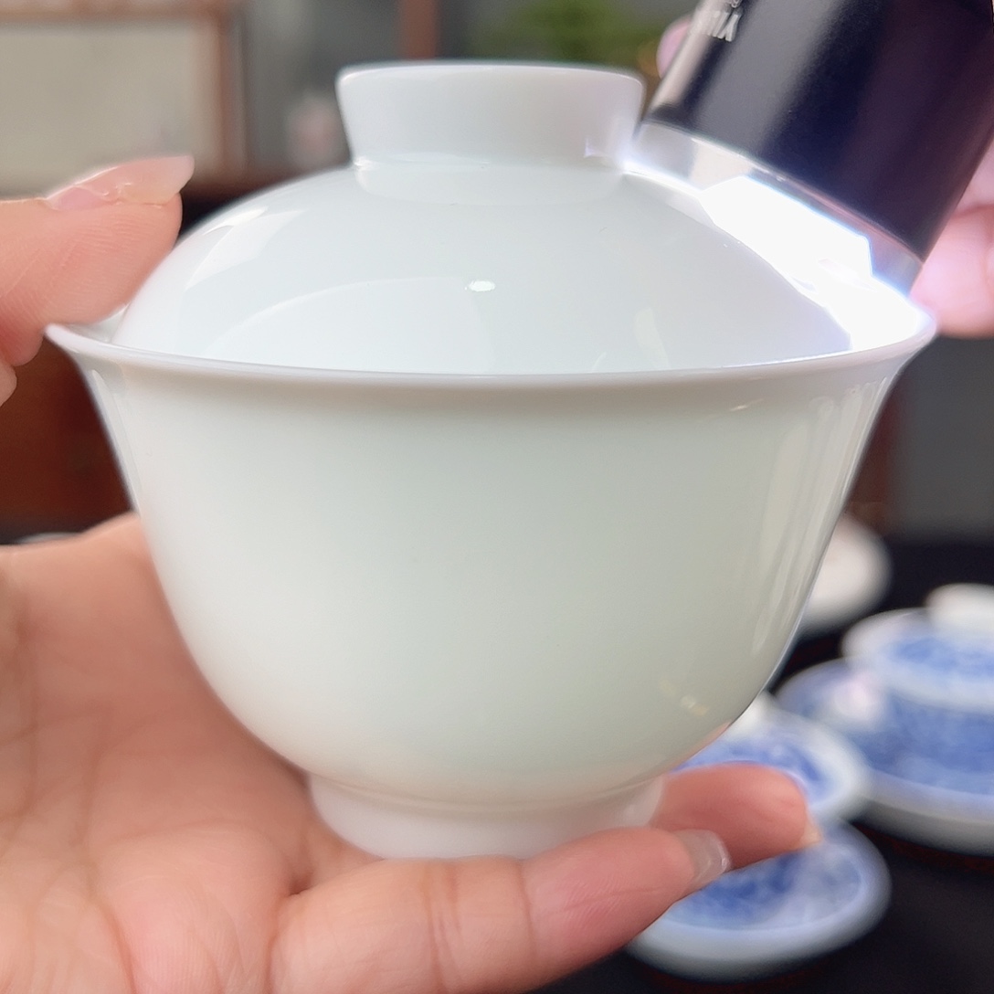 柴窑素胎两才盖碗