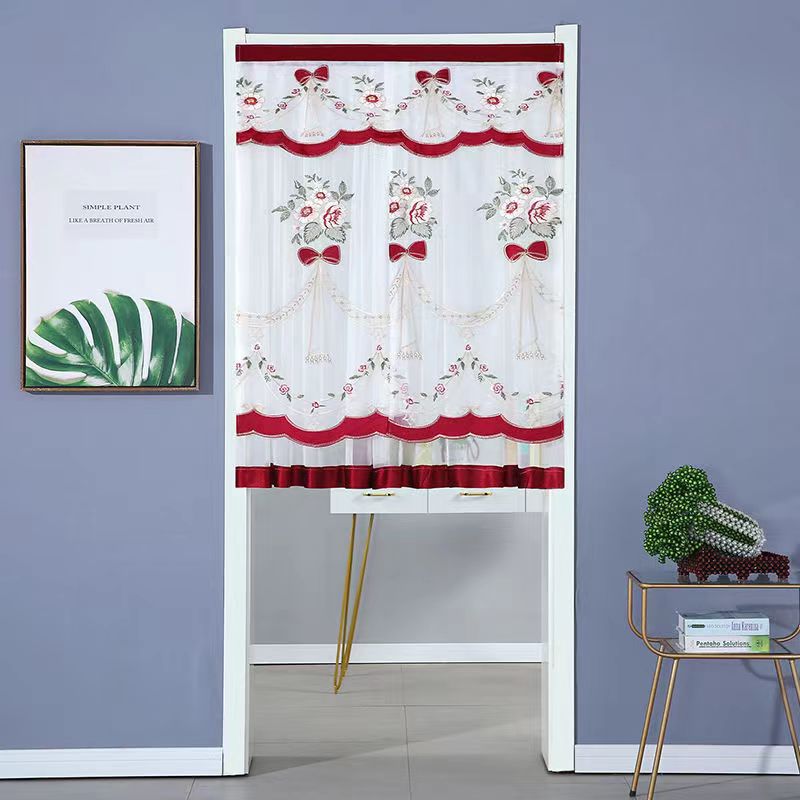刺绣半帘厨房卧室卫生间客厅门帘半遮光家用门帘免打孔防蚊