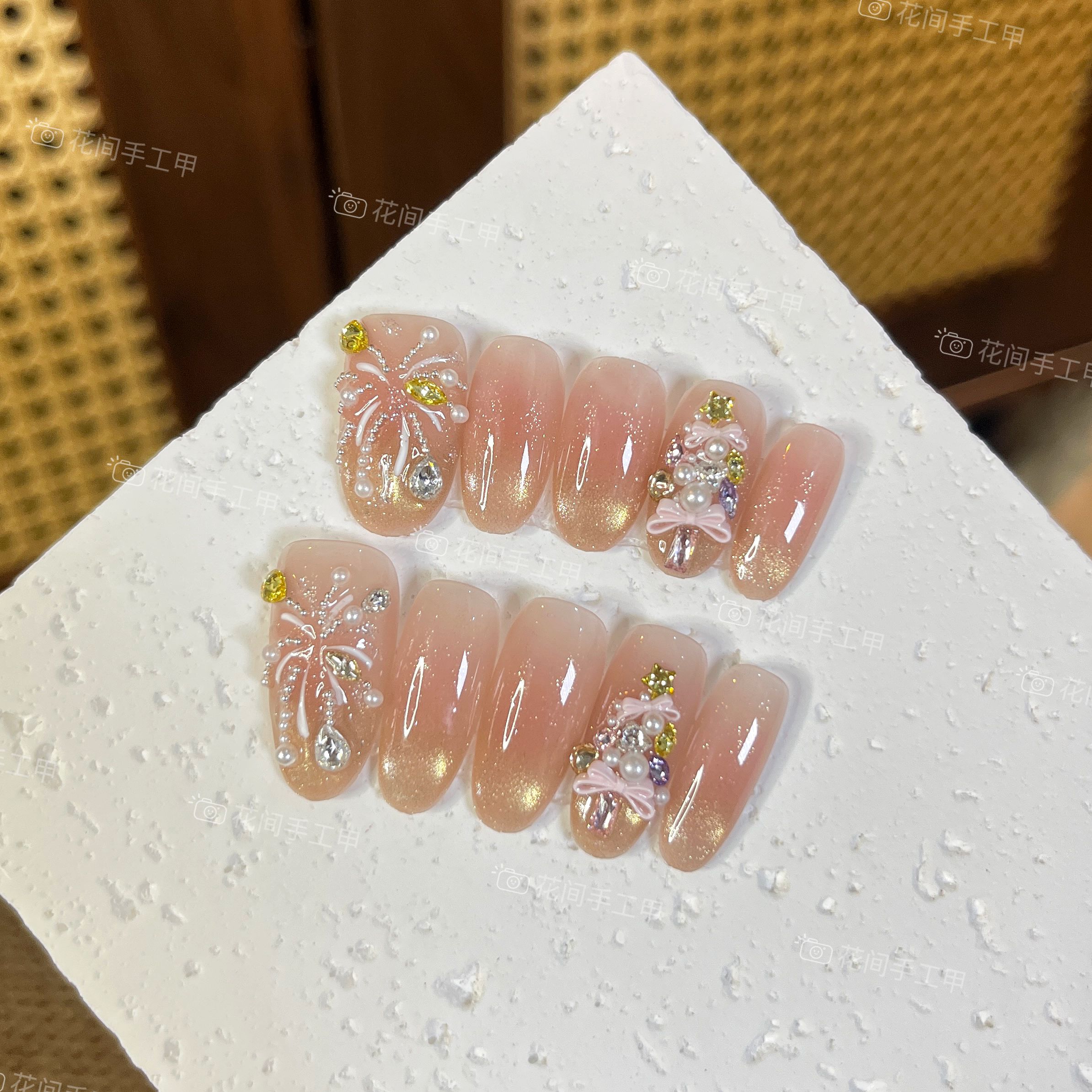 【圣诞来信】花间 秋冬猫眼烟花圣诞树锆石蝴蝶工穿戴甲10片