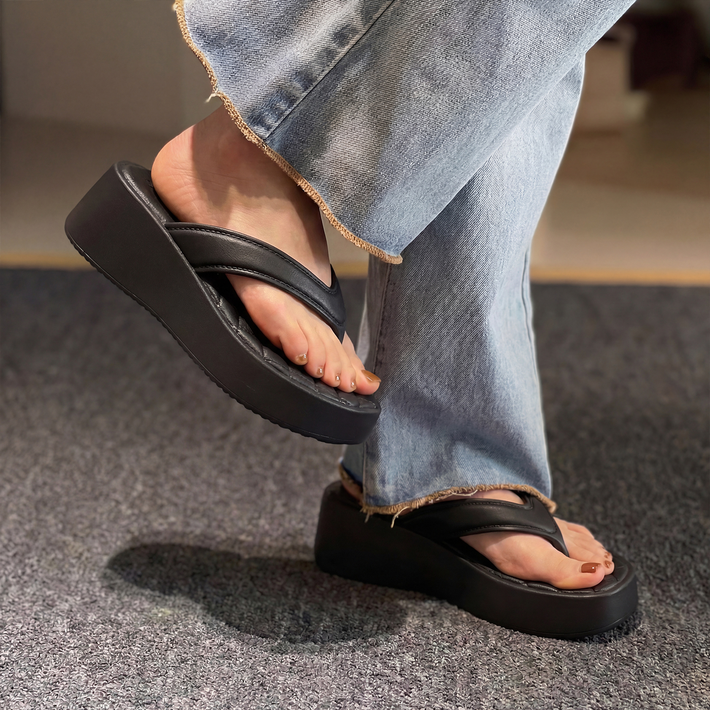 7.0厚底人字拖女款高跟韩版小个子增高外穿夏季休闲沙滩夹脚拖鞋 图片 3