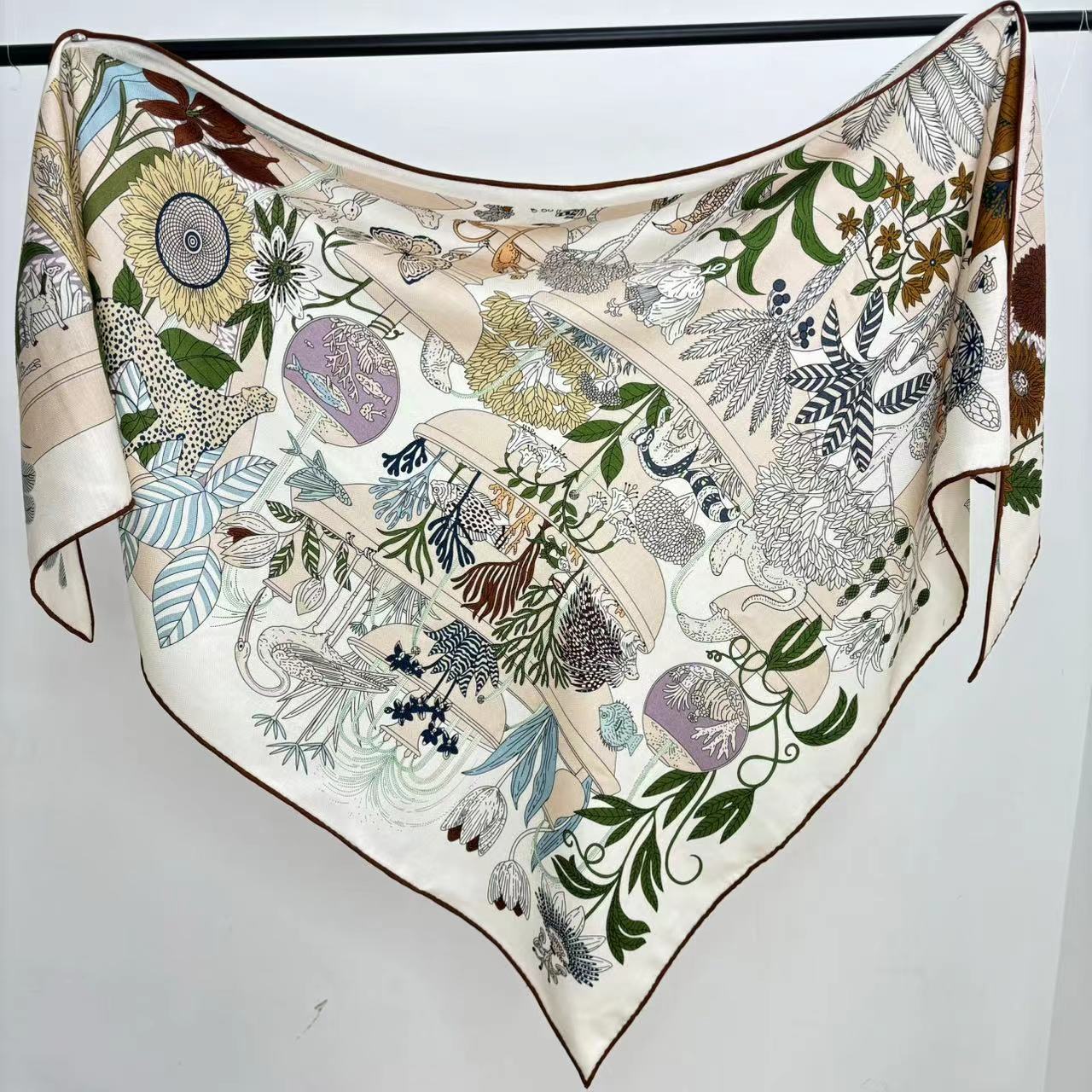 【奇珍乐园】~桑蚕丝绵羊毛围巾丝巾三角巾披肩护颈围巾190×87cm