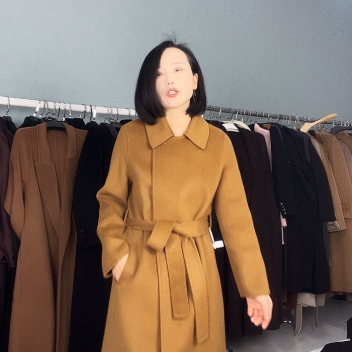 双面呢大衣一粒扣驼色S码