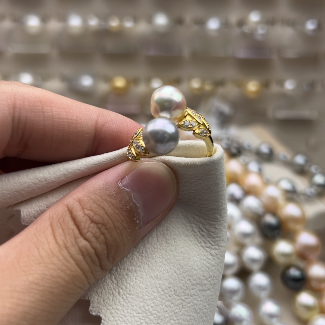 银S925镶嵌戒指海水珍珠8.4mm海水Ak真多麻戒指