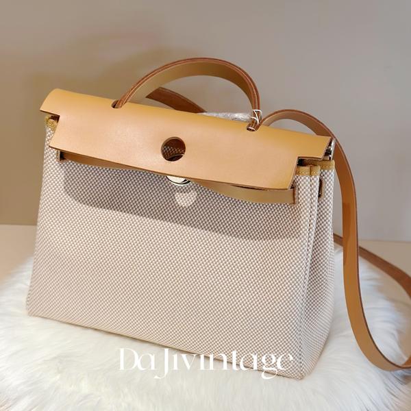 大吉中古/Hermes爱马仕米色herbag31银扣斜挎包