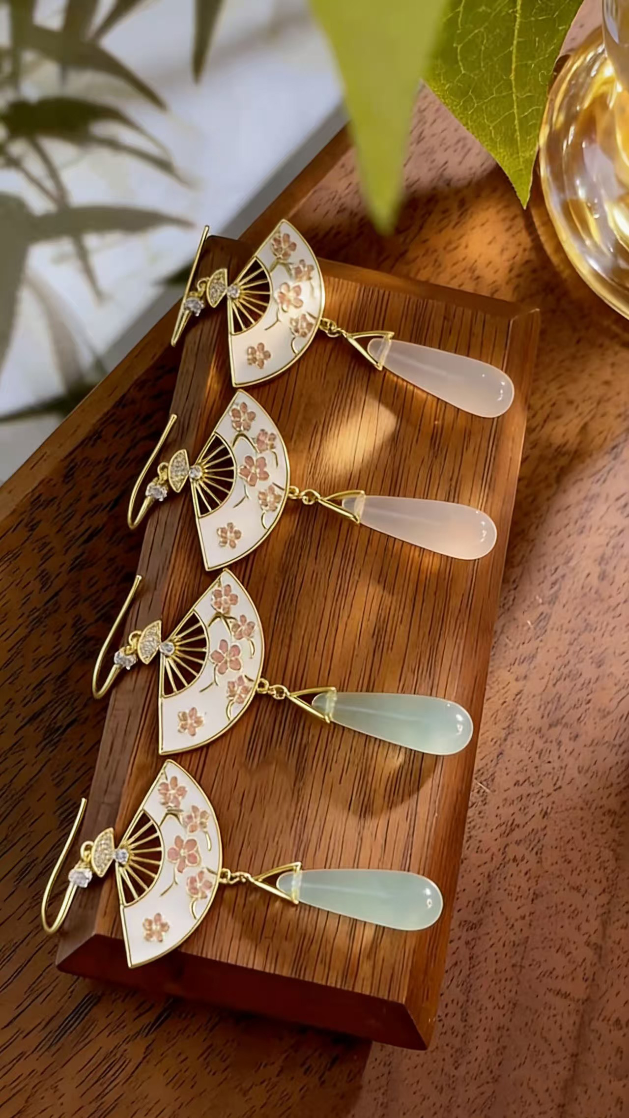 铜合金耳饰  a37 a38欧比雅比【珐琅扇子流苏】复古新中式耳环17267