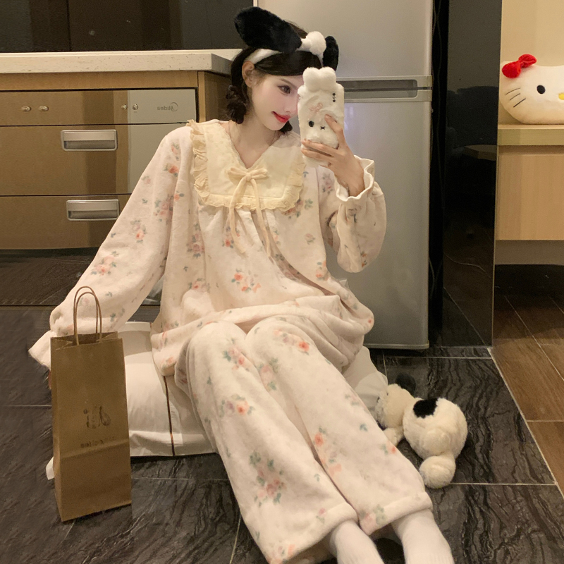 珊瑚绒睡衣女秋冬季加厚保暖2025新款甜美可爱法兰绒家居服套装