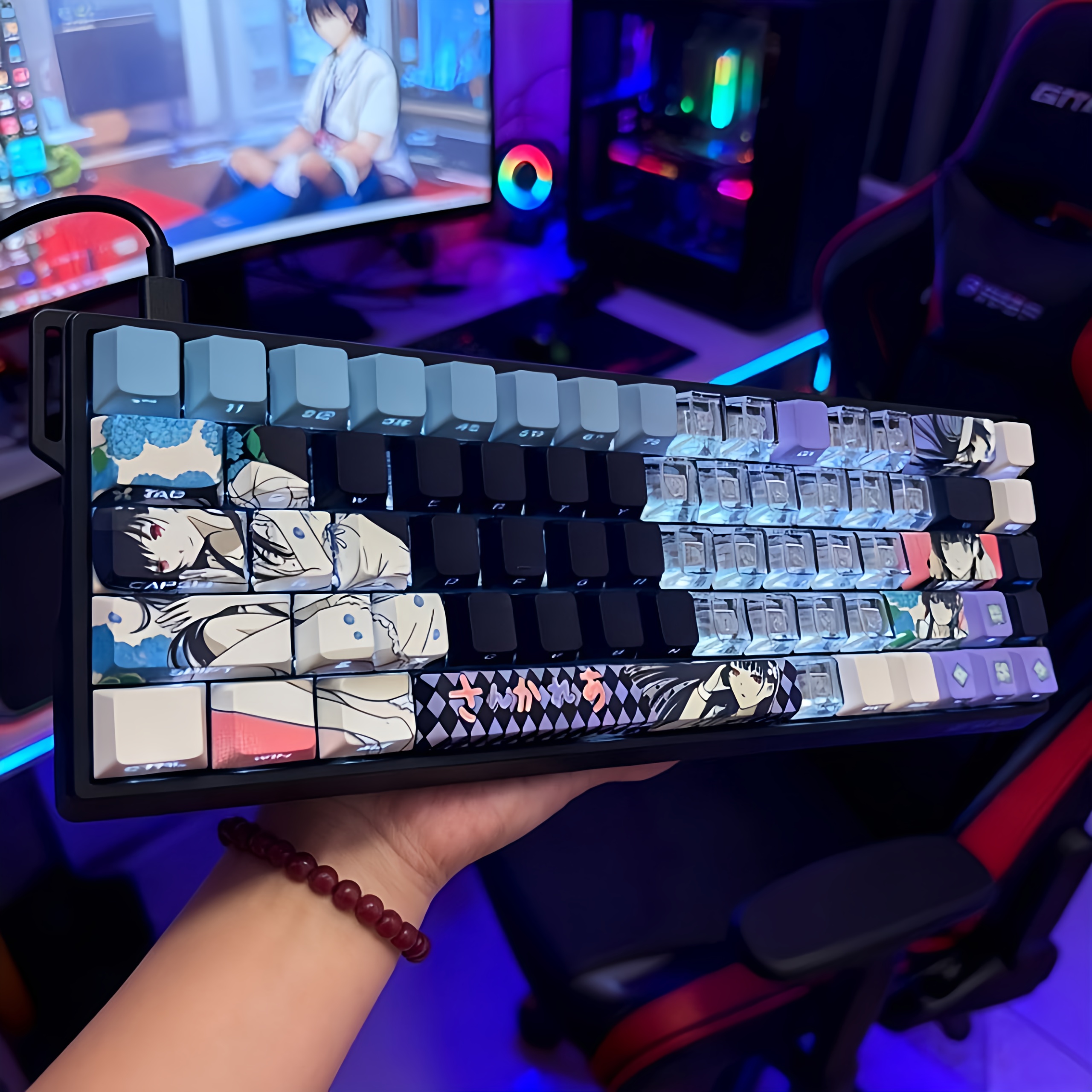 散华礼弥黑侧刻键帽字符透光白黑透原厂高度全图案适配6065687587