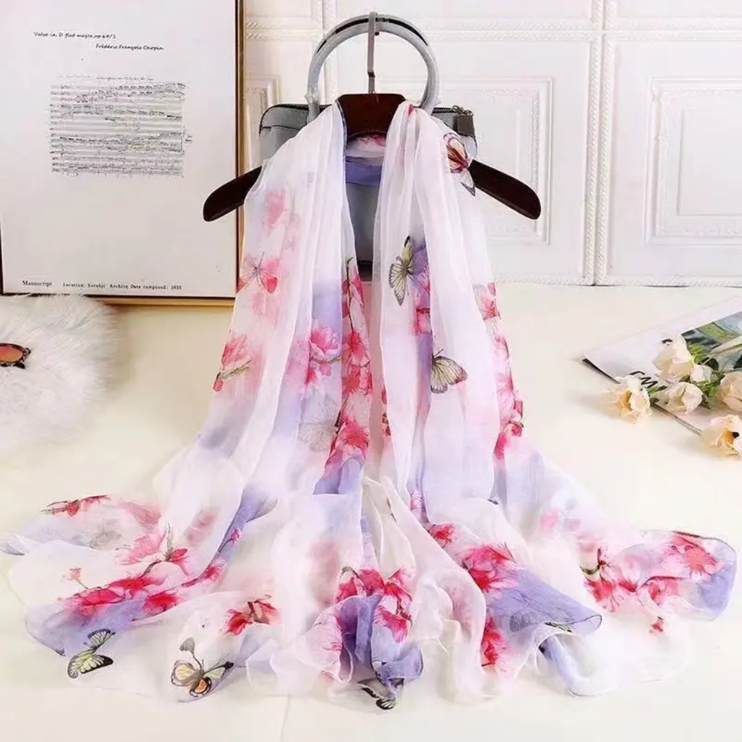 围巾鳄鱼皱蝴蝶飞舞两色180*140女士四季通用沙滩巾时尚百搭丝巾