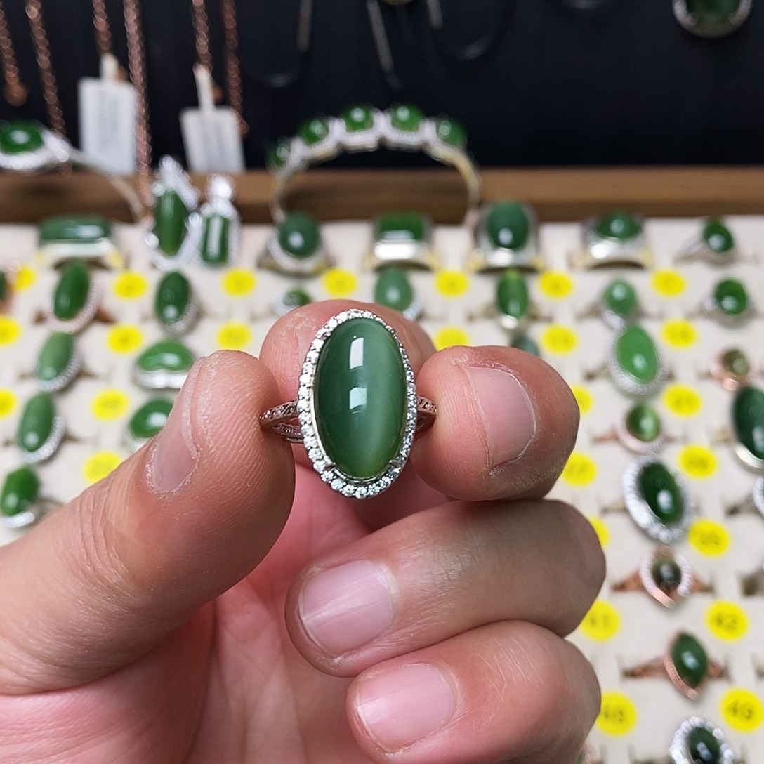 和田玉（碧玉）银S925镶嵌戒指