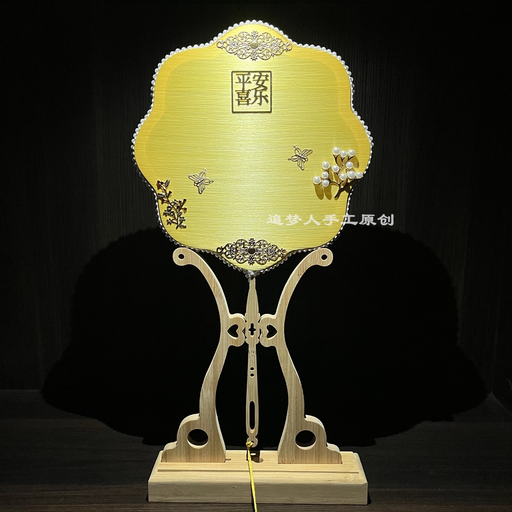 金色蚕丝扇成品高端精美纯手工定制绕制蚕丝扇现代简约优雅扇摆件