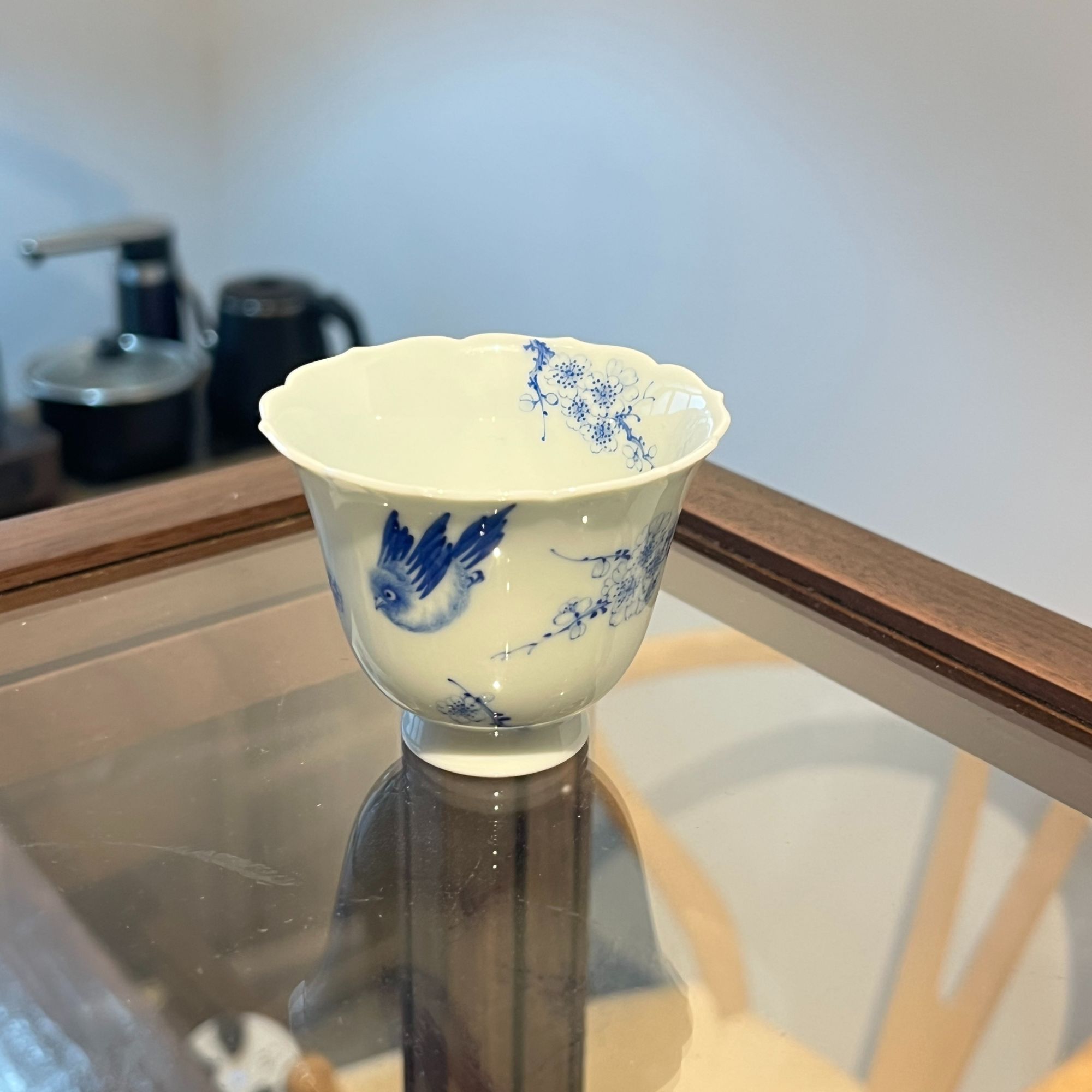 浮光琢玉 纯手工手绘花鸟系列花口陶瓷杯