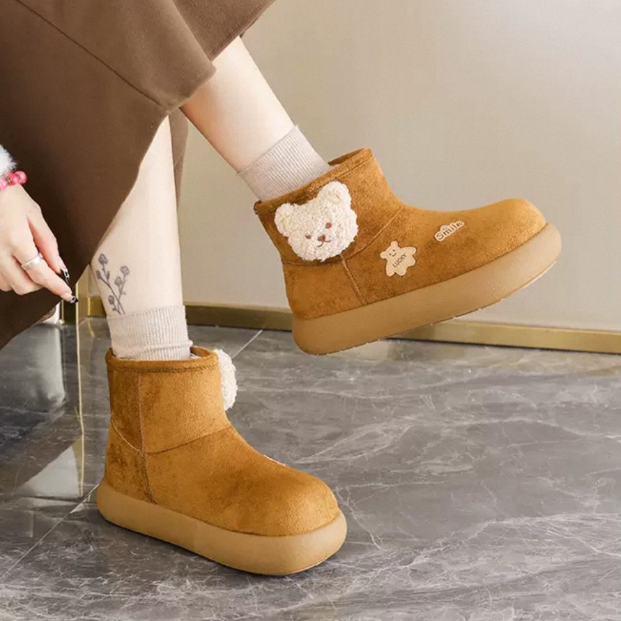卡通小熊雪地靴女新款冬季加绒保暖面包东北雪地靴235-15