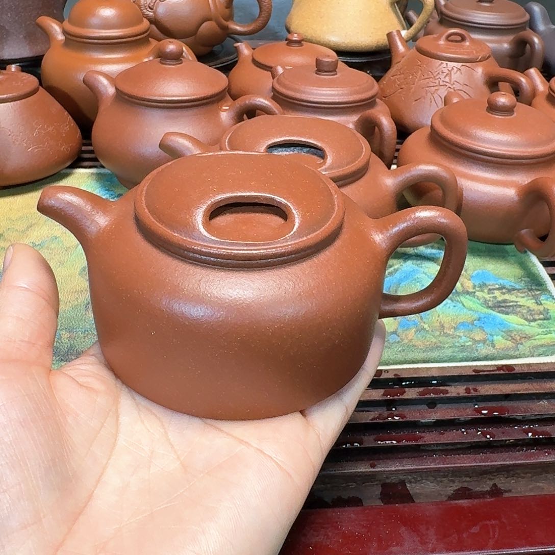紫砂茶壶红降坡半手工150毫升