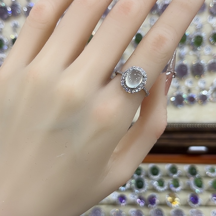 蛇纹石玉银S925镶嵌戒指