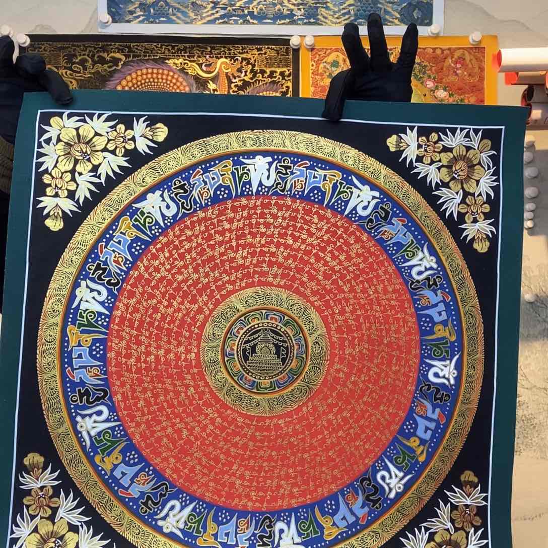 卷轴画纯手绘六字真言唐卡50厘米左右