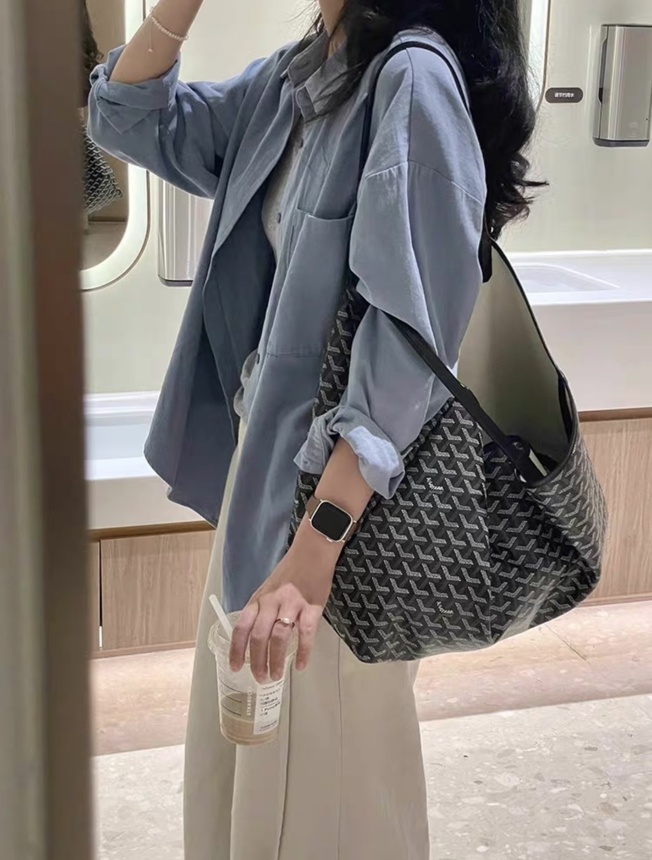 蓝色水洗纯棉衬衫女2025年春季慵懒风宽松百搭休闲风长袖衬衣外套