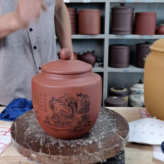 紫砂茶叶罐处理刻绘一斤装7198
