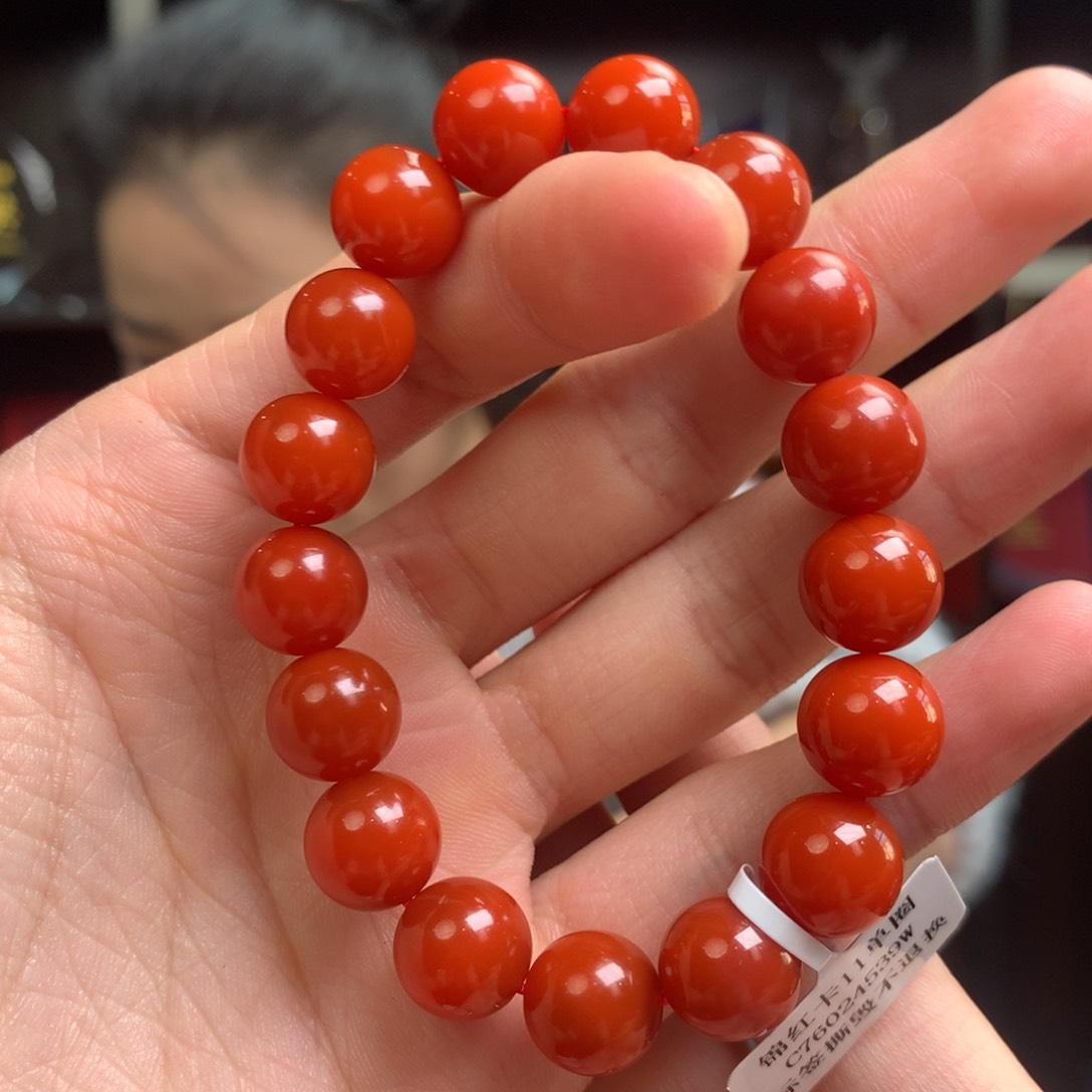 南红玛瑙手串未镶嵌飘*原矿南红锦红卡11单圈
