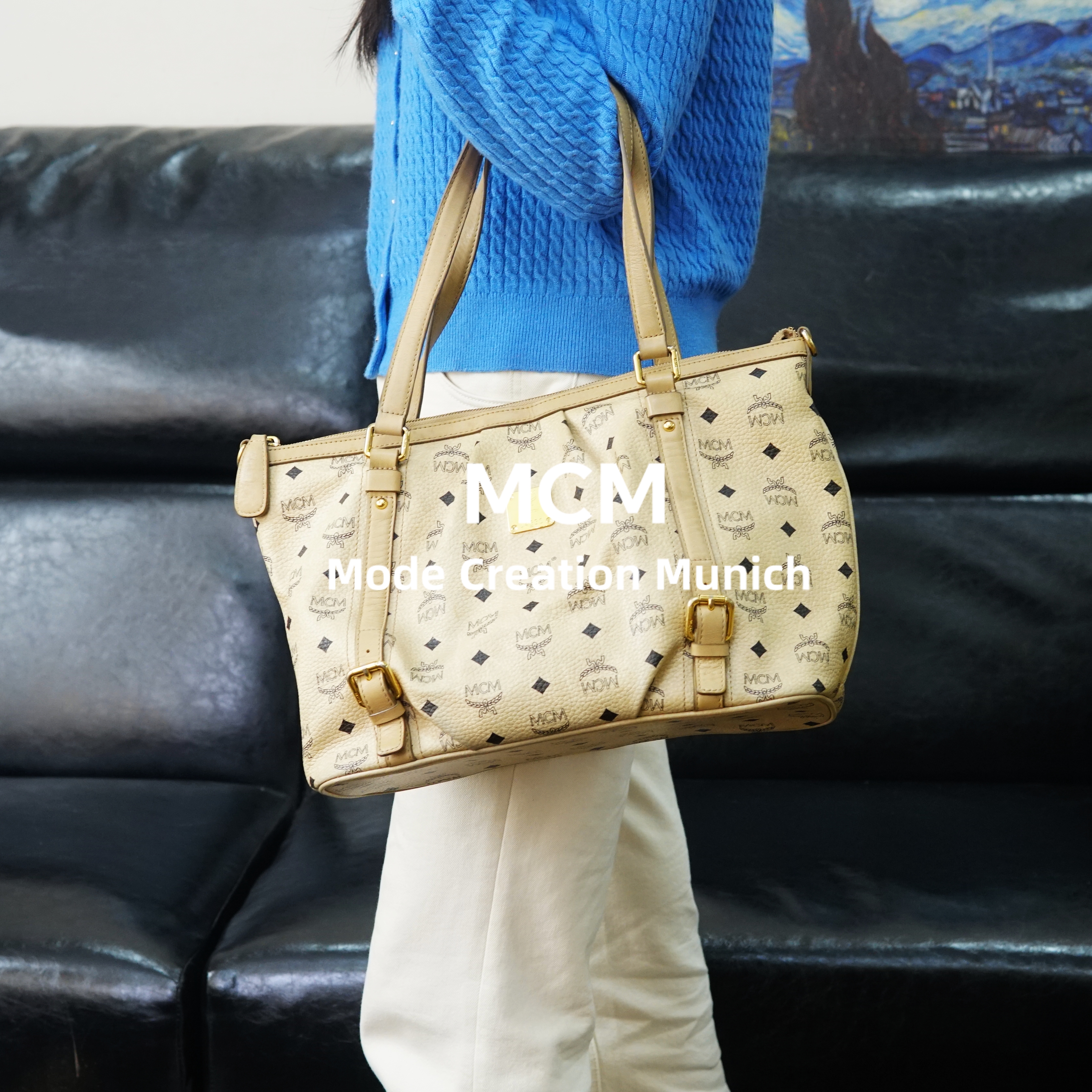 95新 MCM 米色单肩包/FYBB01411043/1043