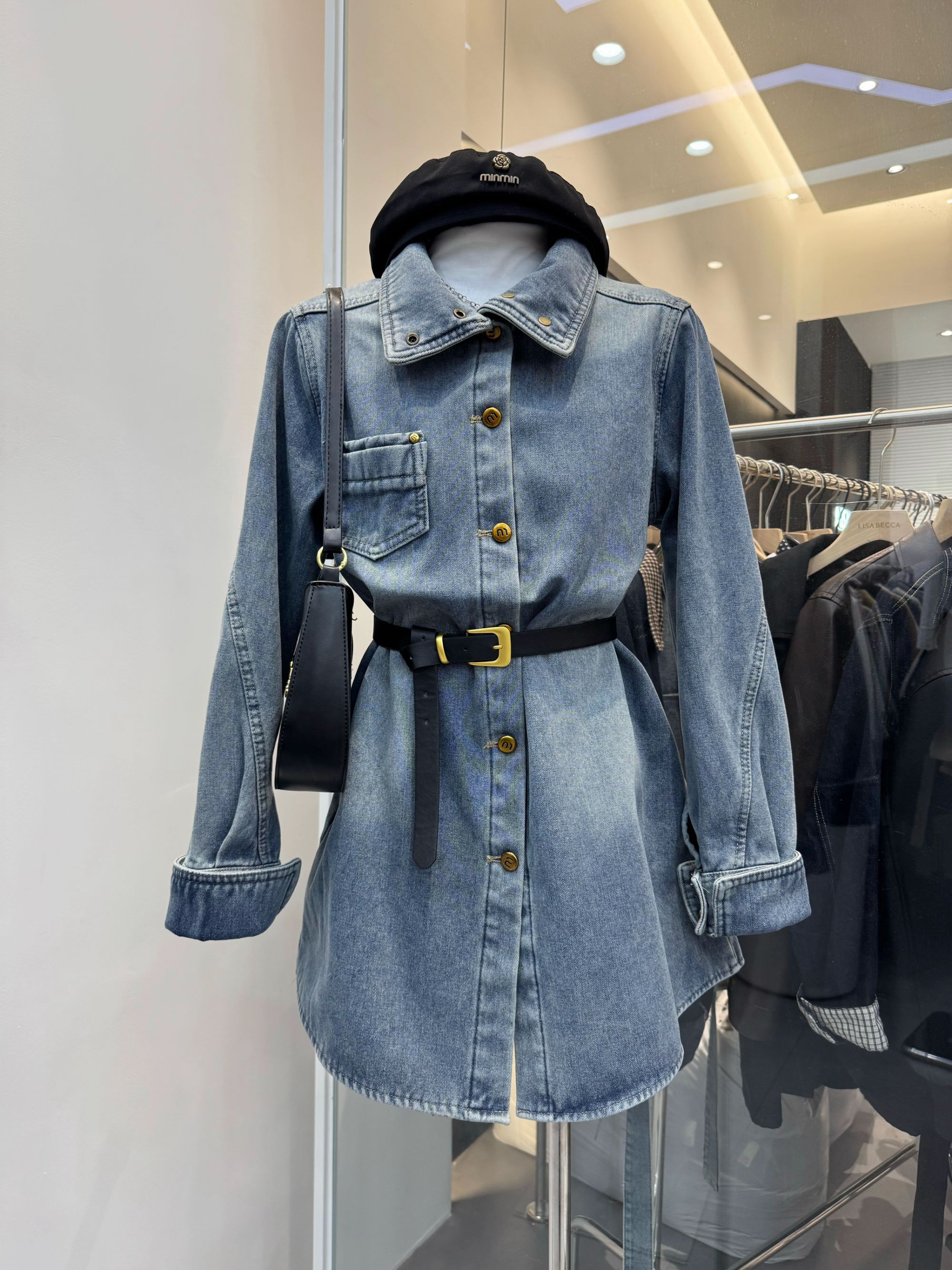 欧美慵懒风立领加绒加厚牛仔外套百搭宽松显瘦中长款衬衫加绒通勤