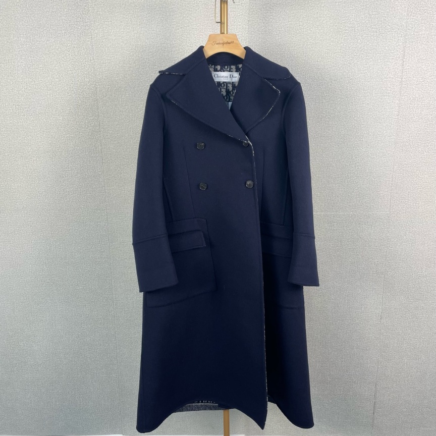 99新 DIOR/迪奥 藏蓝色双面双排扣毛呢大衣 34 14911164