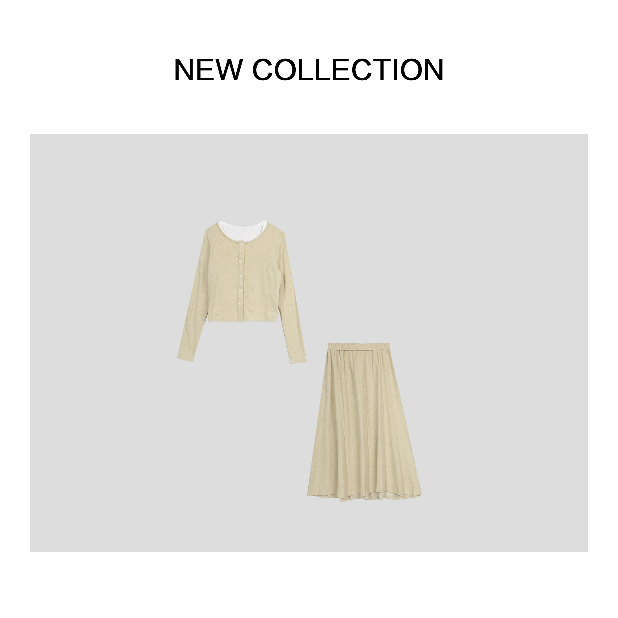 【婷婷专属】新款经典百搭上衣+背心+半裙套装 D1518027B-18027