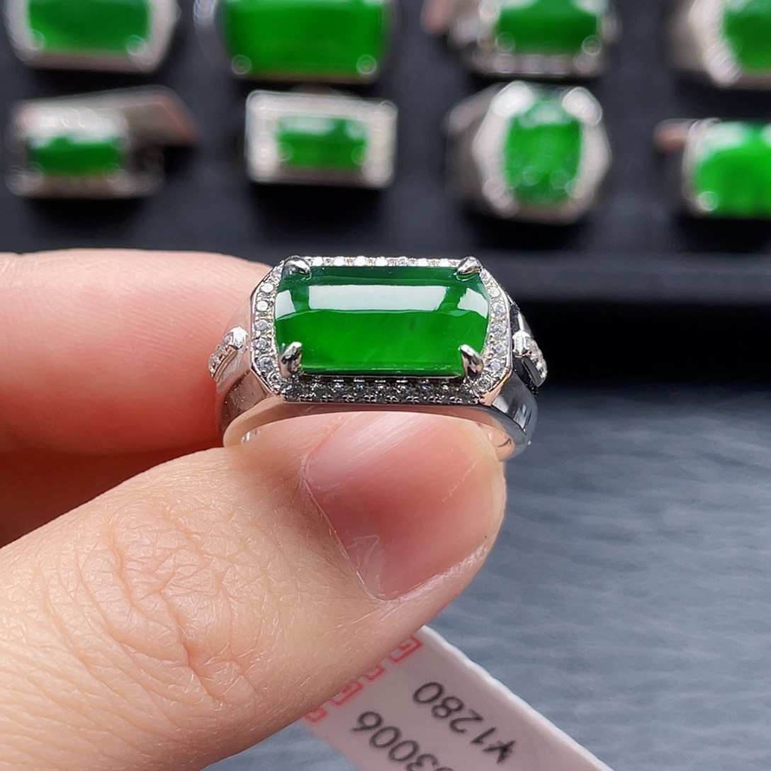 翡翠戒指银S925镶嵌天然a货翡翠3006