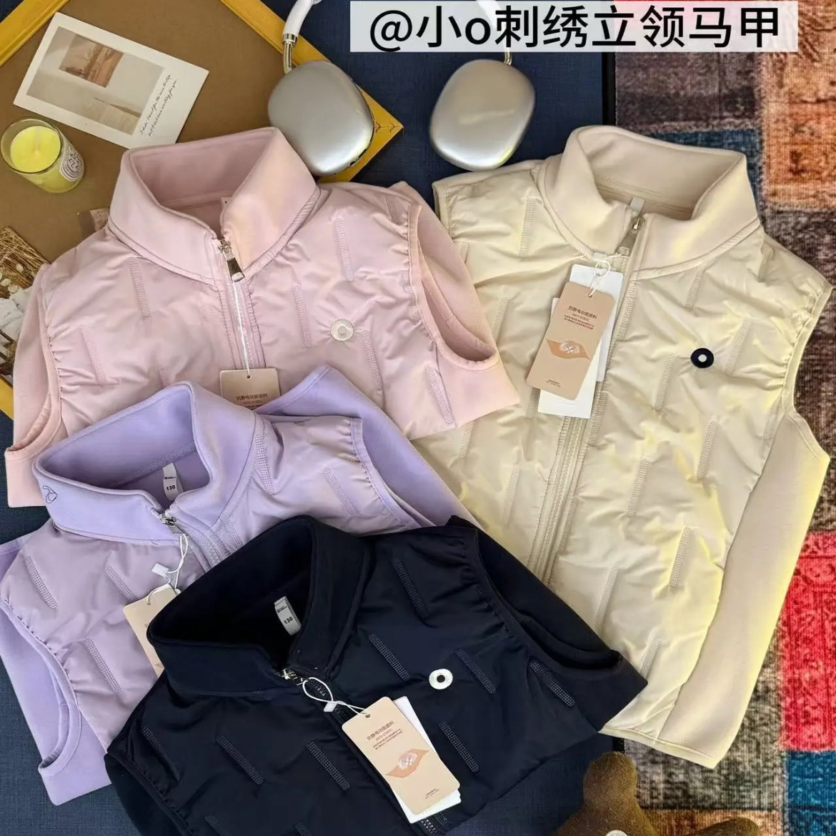 秋冬新品儿童冬款加棉拼接撞色马甲中大通无袖保暖背心 米色O马甲