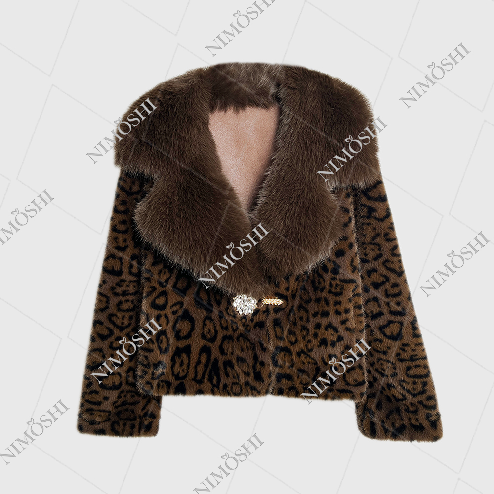 【莎总专属】轻奢豹纹翻领百搭休闲毛毛短外套女L5021