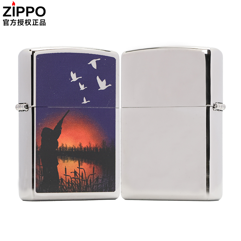 ZIPPO/之宝打火机常规【白冰彩印湖畔狩猎人】原装正品煤油机MBJ1