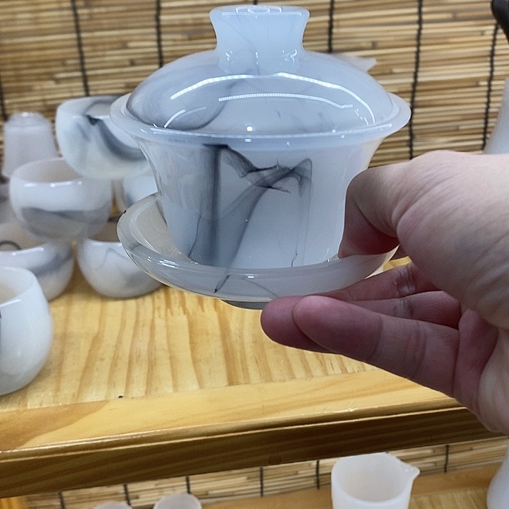 手工艺品琉璃水墨盖碗