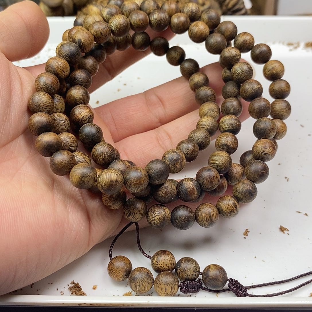 沉香手串虫漏圆珠规0.9-34