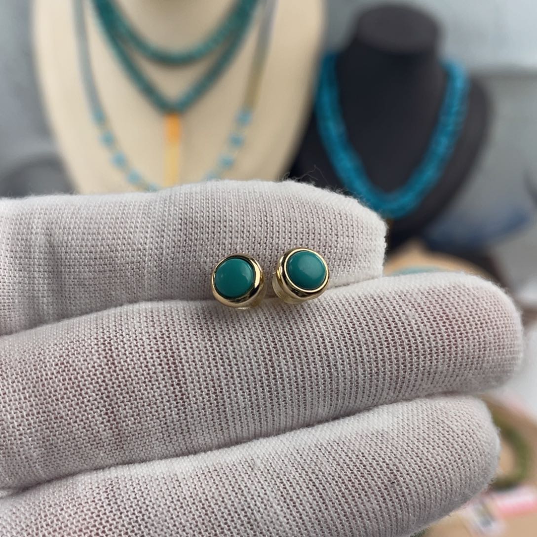 绿松石手链银S925镶嵌北**虾耳钉