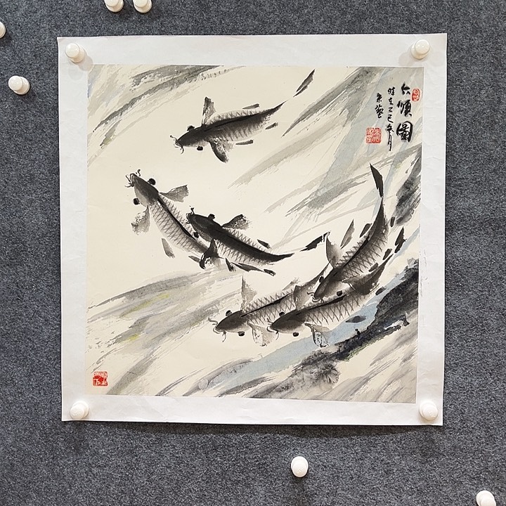 国画知鱼之乐纯手绘
