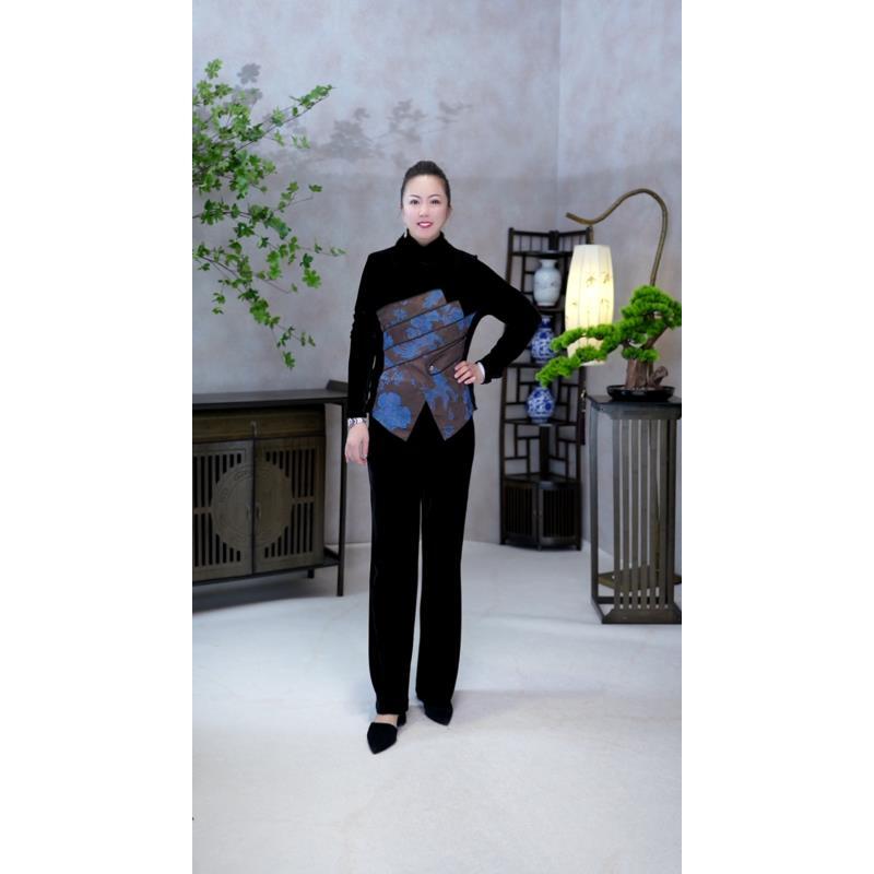 3【MIAOCI】81758时尚气质款洋气显瘦堆领拼接长袖小衫