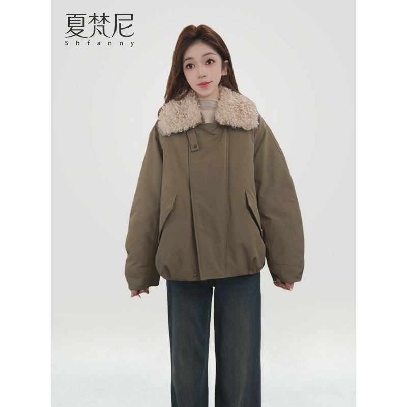 夏梵尼雪山初霁2025年冬装休闲工装派克毛领羽绒服外套