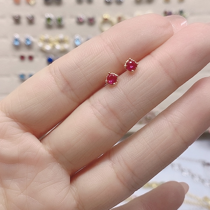 红宝石耳饰银S925镶嵌249