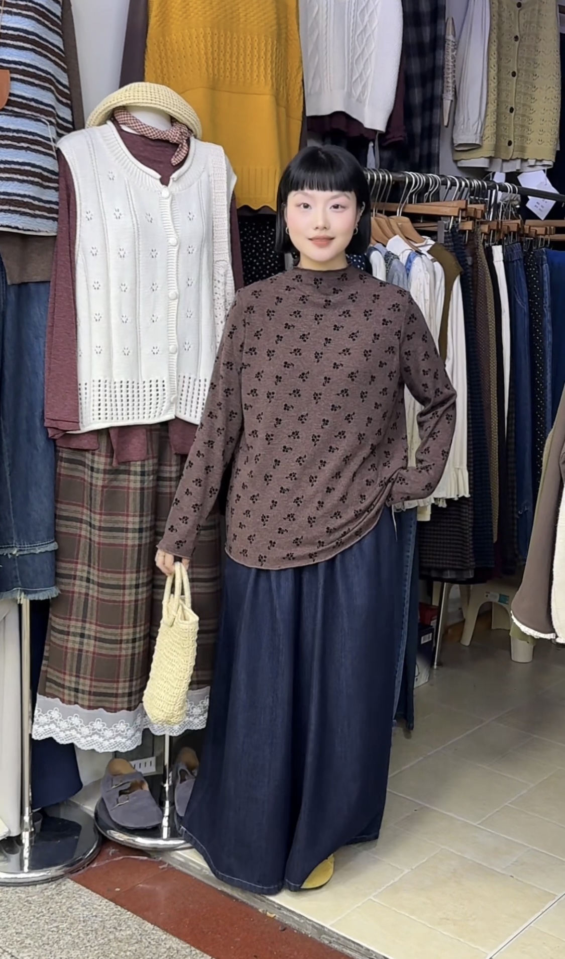 XH#8889#日系百搭碎花打底衫  FL