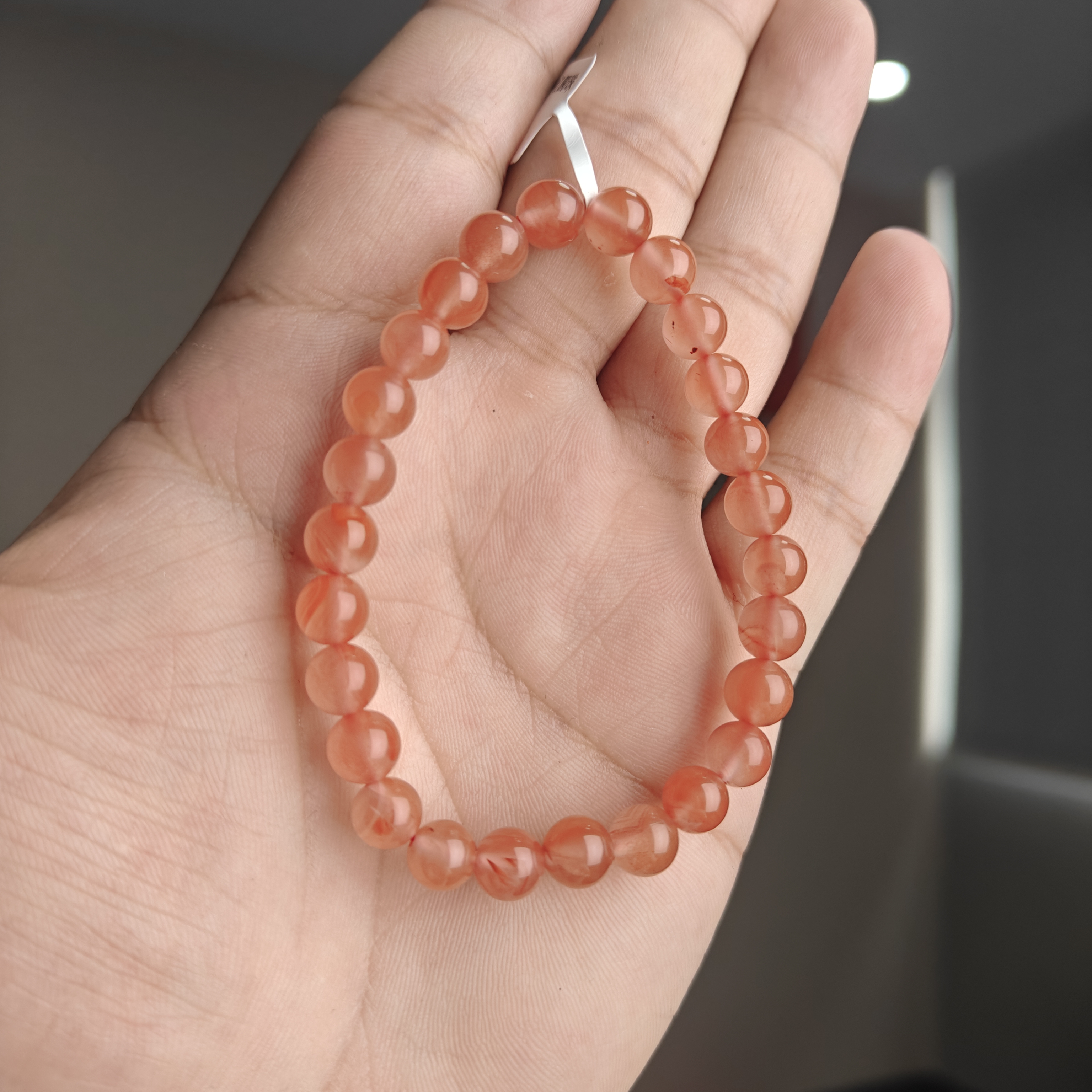 约7-7.5mm冰飘南红圆珠单圈手串