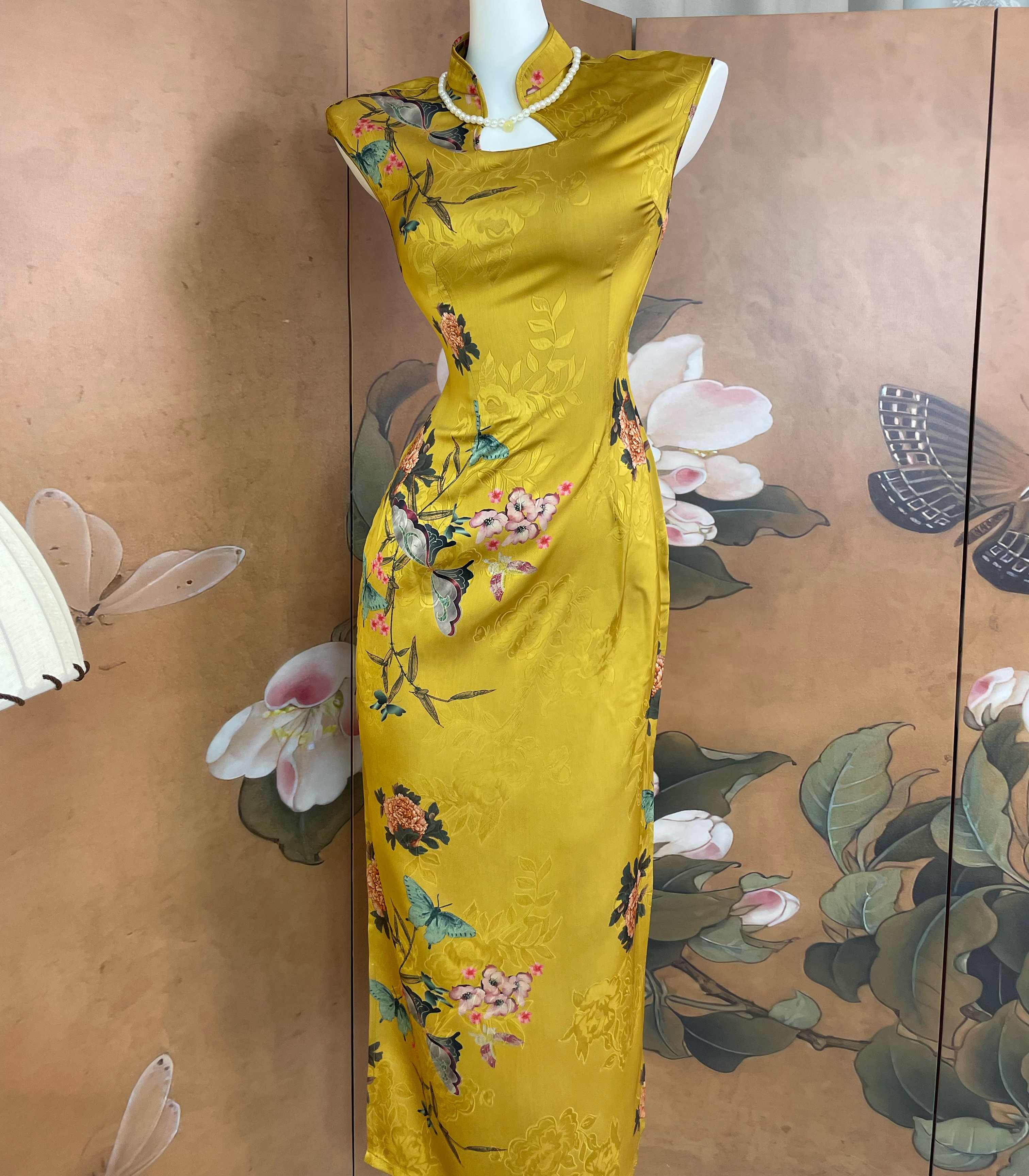 秋辞香~浮光锦绣 新中式长旗袍 贝壳袖水滴夏季中国风旗袍气质