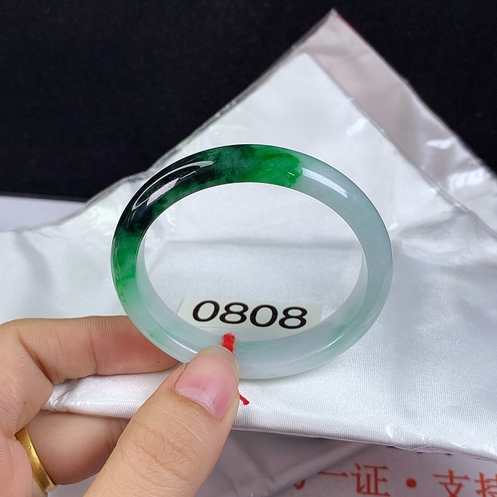 翡翠未镶嵌手镯51贵妃 小圈阳绿贵妃漏