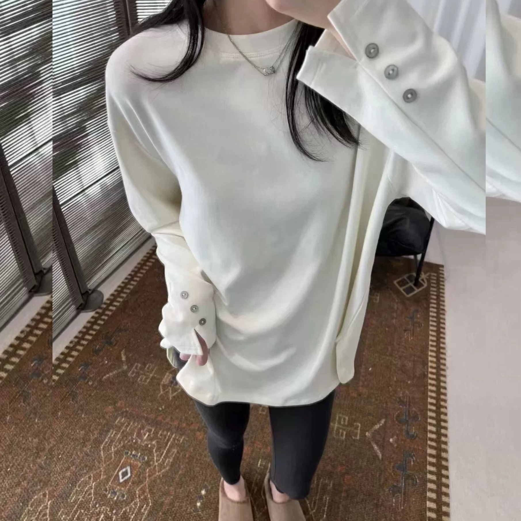 【自在随性】都在找的过臀白t！宽松中长款白T恤女长袖秋冬打底