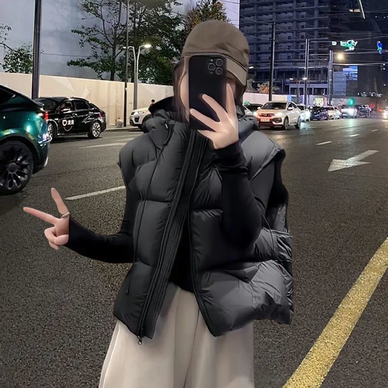马甲鹅绒女短款连帽冬季新款2025宽松白鹅绒小个子背心坎肩外套女