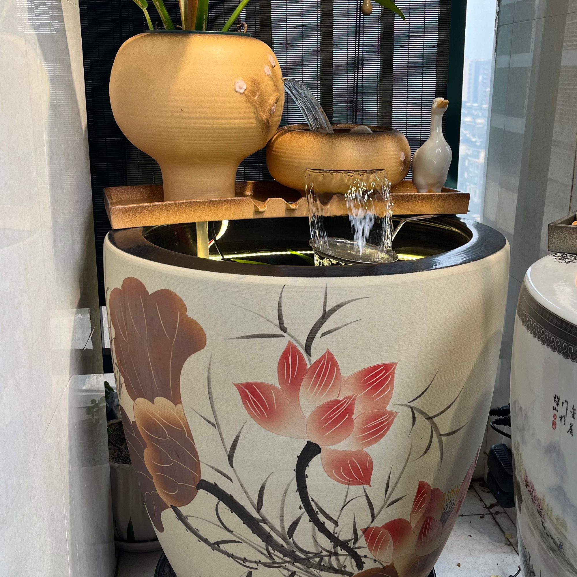 52加高陶瓷缸+流水器+实木底盘+灯带