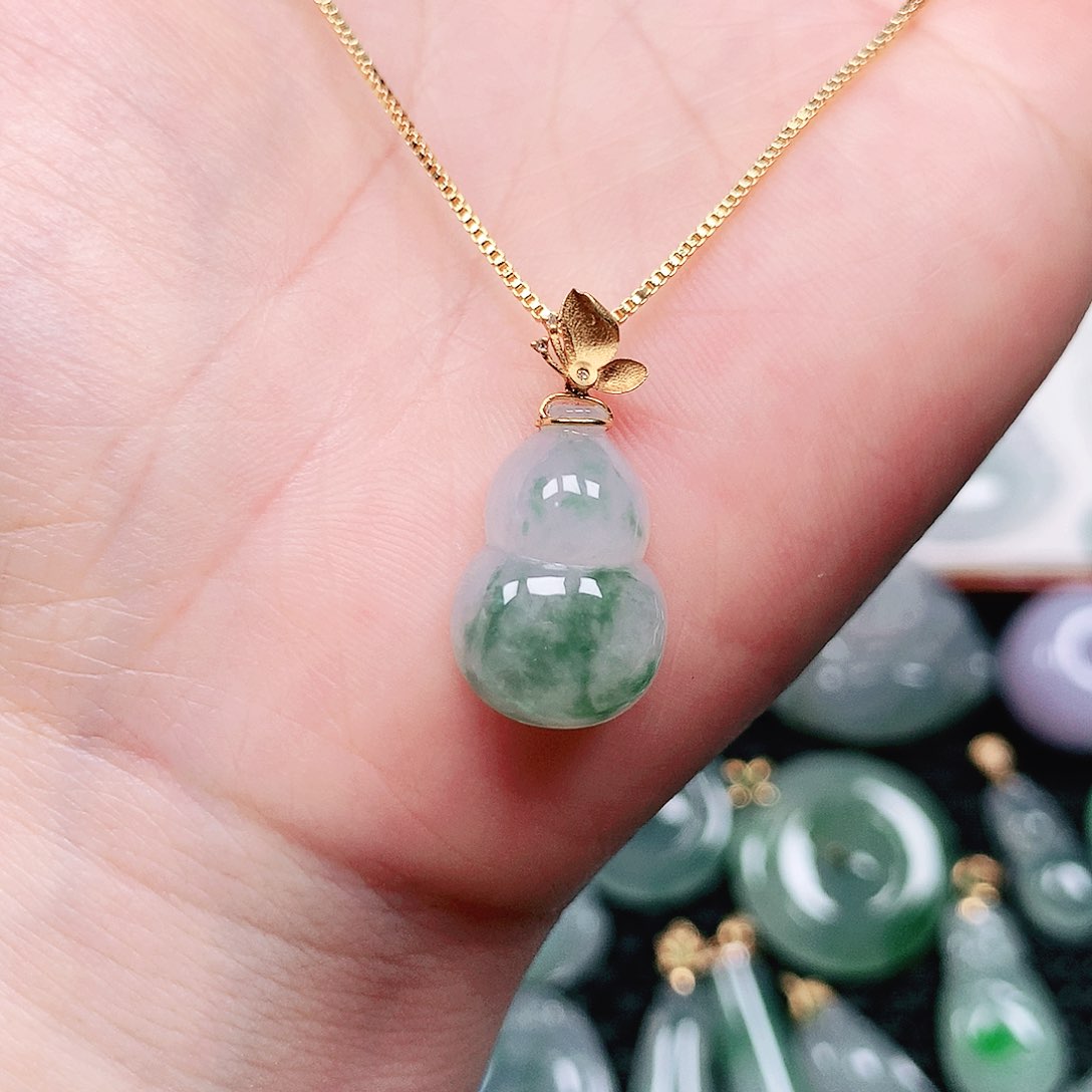 【闪购商品】翡翠18K金镶嵌吊坠(不含链)葫芦