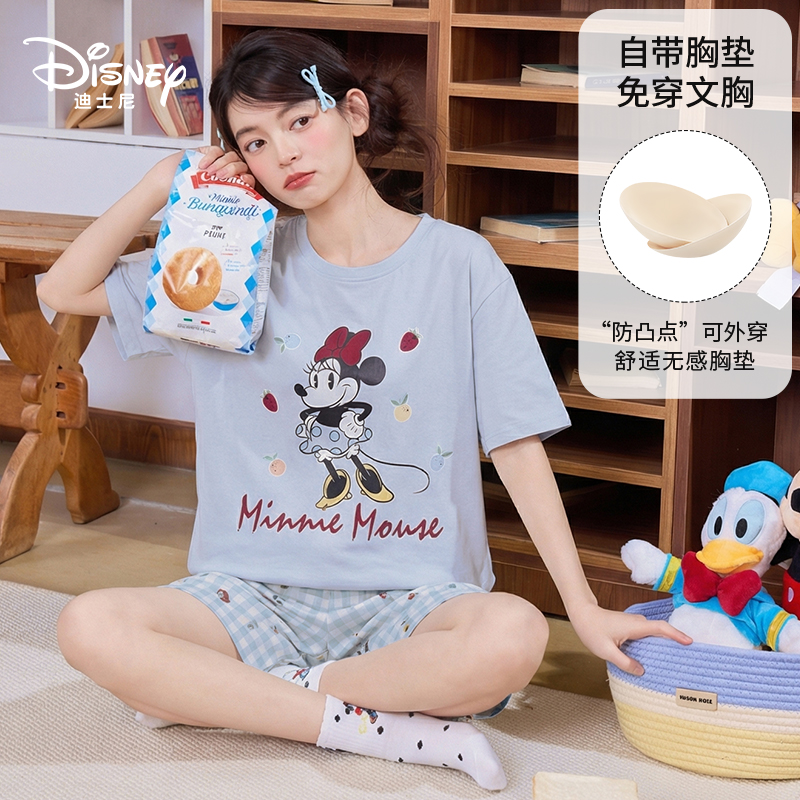 Disney/迪士尼夏季新款短袖短裤带胸垫卡通动漫大码家居服0395